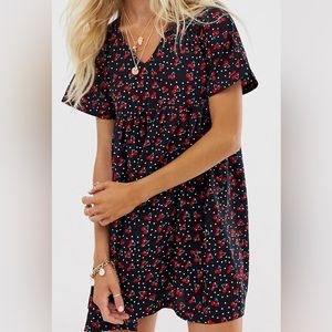 Mini smock dress in cherry print